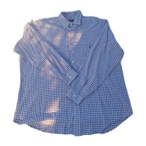 Ralph Lauren Button Down Shirt Long Sleeve Brown Blue Plaid Men's 2XLT Blue Pony